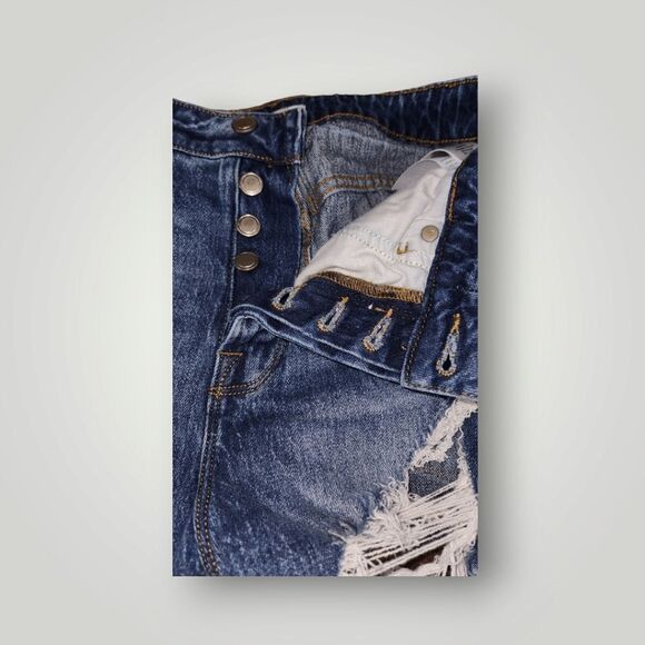 Good American Women's Momb Shell Denim Cut Off Distressed Blue Jean Shorts 2 26 - Picture 7 of 12